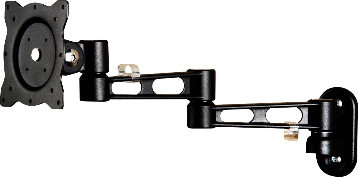 Verstellbare, schwarze Monitorhalterung mit Schwenkarm, geeignet für die Wandmontage.