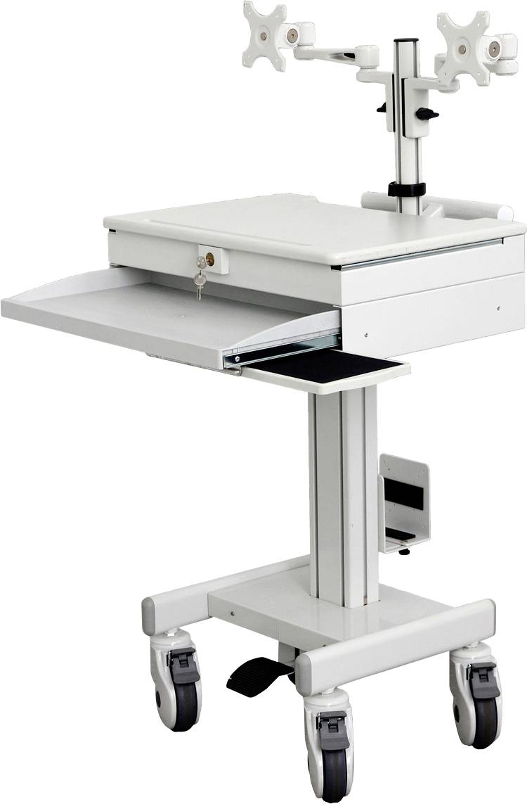 Mobiler Medizinschrank mit Schublade, abschließbar, auf vier Rädern, geeignet für den Einsatz in Gesundheitsumgebungen.