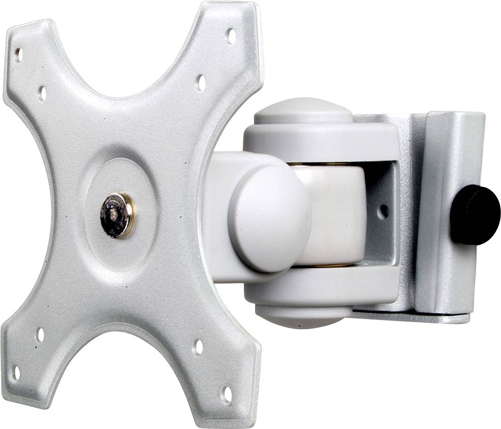 Ein verstellbarer Monitorhalter aus Metall mit Schwenk- und Neigungsmechanismus. Geeignet zur Wandbefestigung von Bildschirmen.