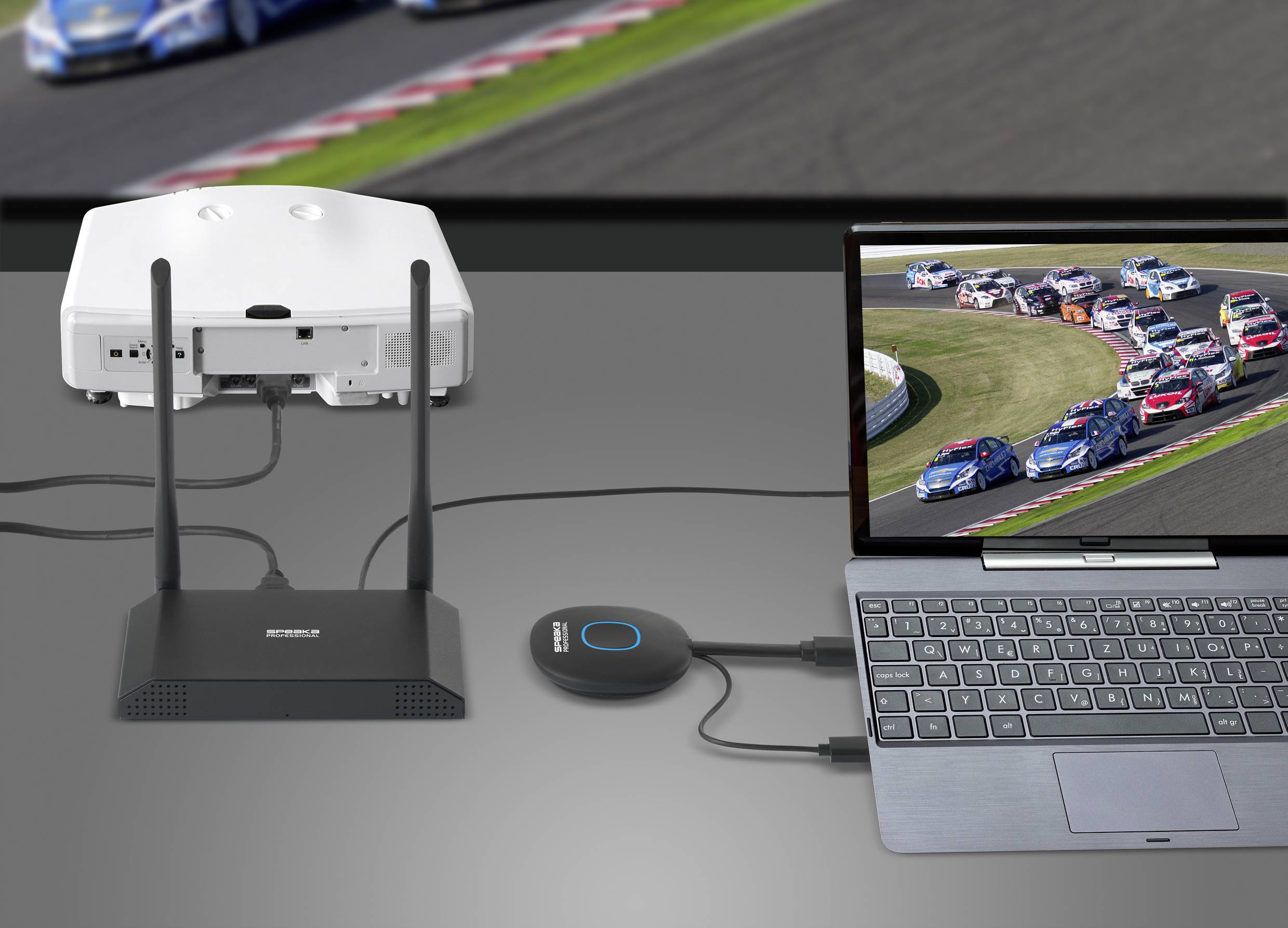 SpeaKa Professional SP-VShare Drahtloses 4K UHD Präsentationssystem 4fach Multi Viewer, Digital Whiteboard-Funktion, Sicher