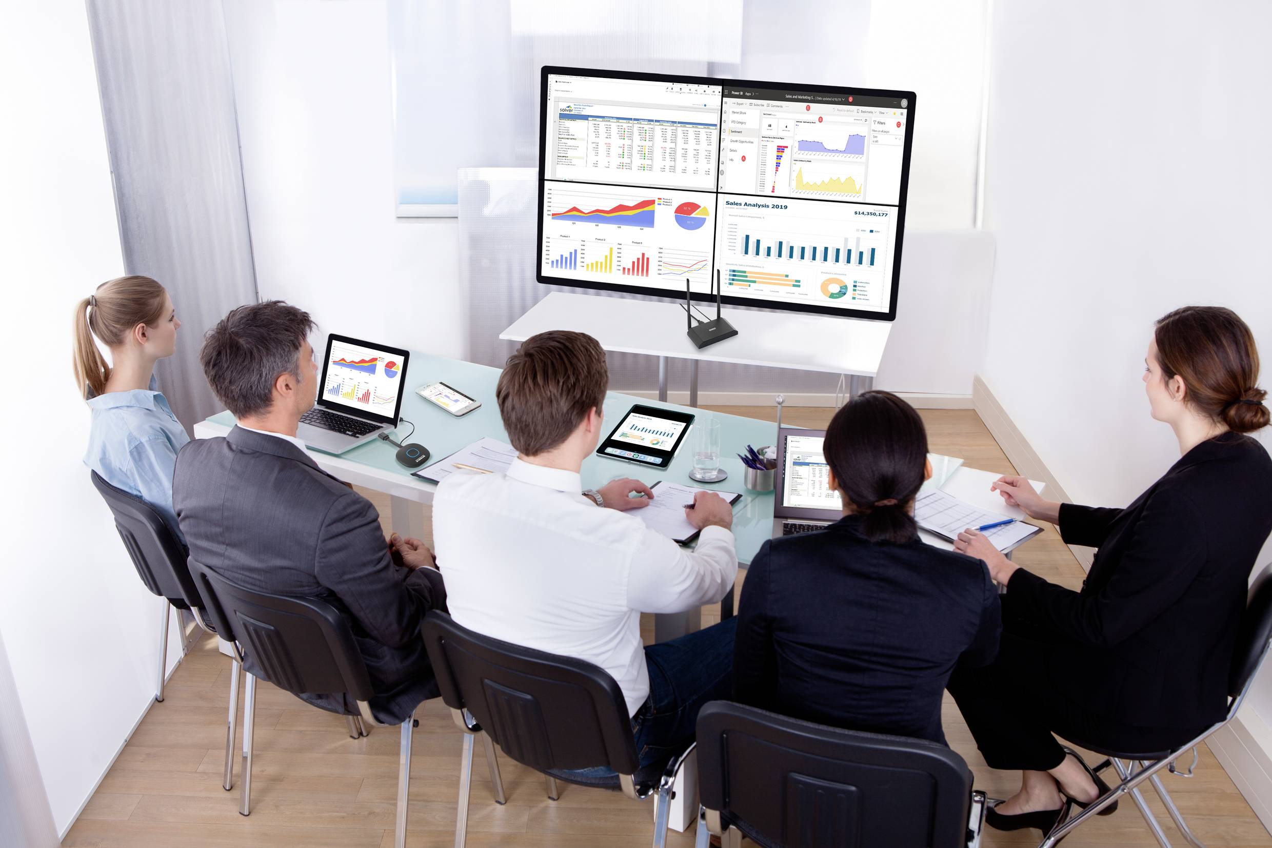 SpeaKa Professional SP-VShare Drahtloses 4K UHD Präsentationssystem 4fach Multi Viewer, Digital Whiteboard-Funktion, Sicher