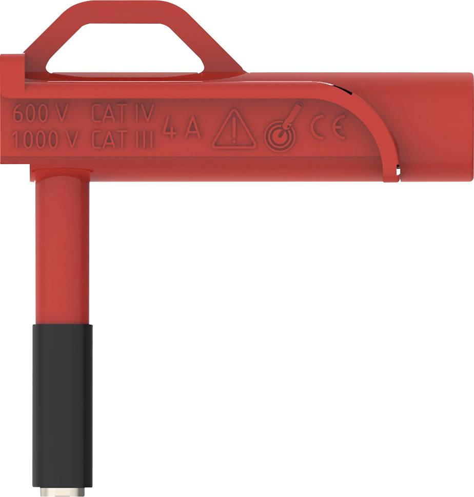 Ein roter Spannungsprüfer gemäß CAT IV bis 600 V und CAT III bis 1000 V, mit einer Strombelastbarkeit von 4 A, für elektrische Testzwecke.