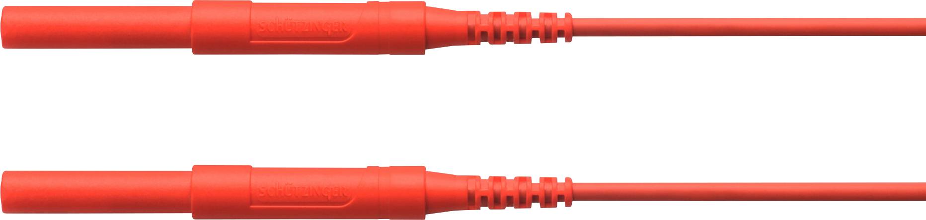 Zwei rote Steckverbinder mit Buchsen, rechts mit isolierten Kabeln. Sie sind parallel zueinander ausgerichtet.