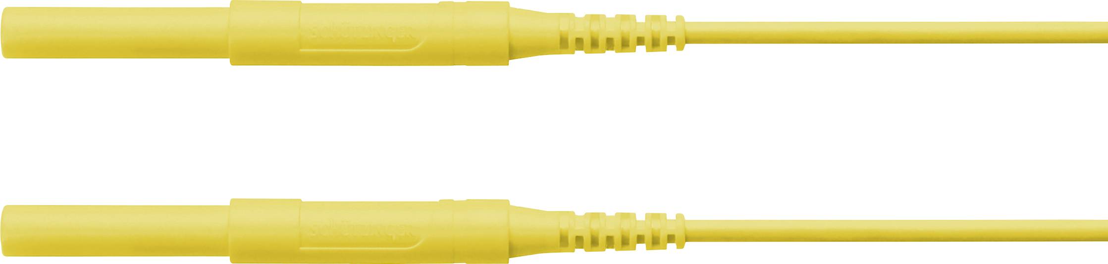 Zwei gelbe Kabel mit Steckverbindern auf weißem Hintergrund.