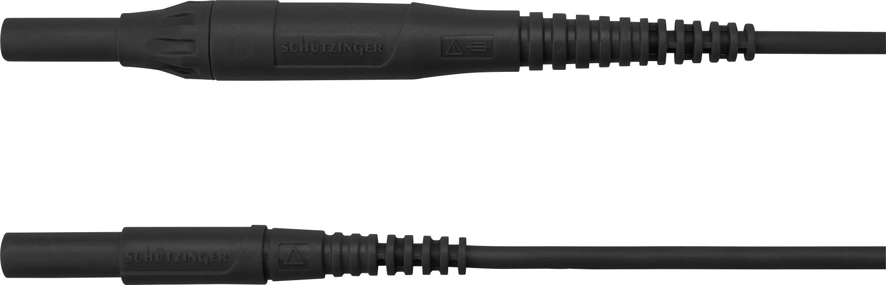 Zwei schwarze Steckverbinderkabel nebeneinander. Oben befindet sich ein größerer Anschluss, unten ein kleinerer.