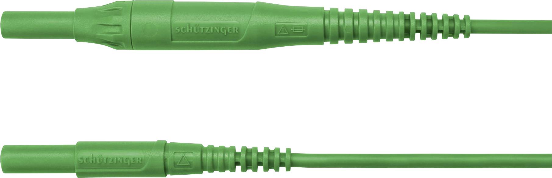 Grünes Steckerkabel mit Schutzummantelung, markiert mit 'schill+knop'. Oberer Stecker detailliert mit geriffelten Abschnitt.