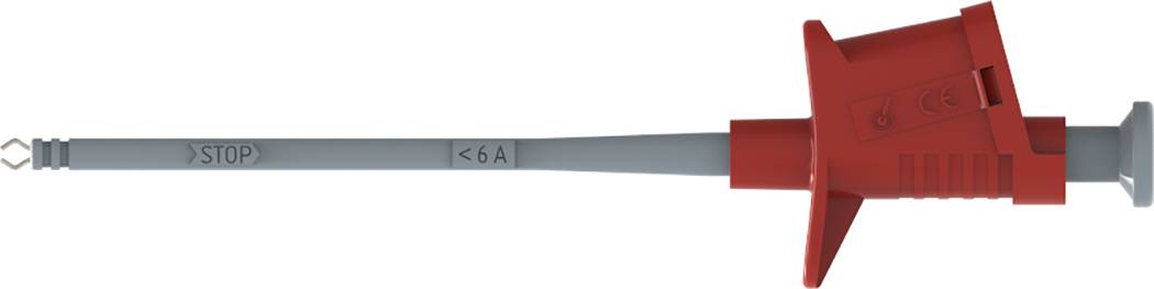 Roter Safety IV Katheter mit grauem Schlauch und Sicherheitsverriegelung.