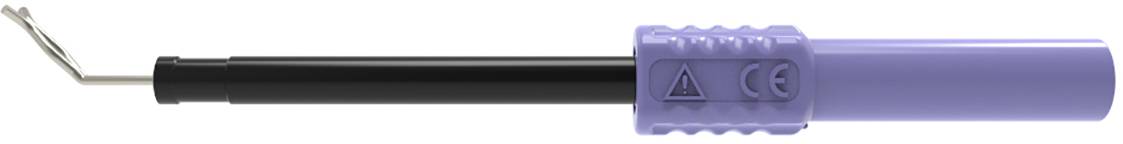 Ein Lötstift mit schwarzem Griff und lila isoliertem Schaft. Die Metallspitze ist gebogen, um präzises Arbeiten zu ermöglichen.