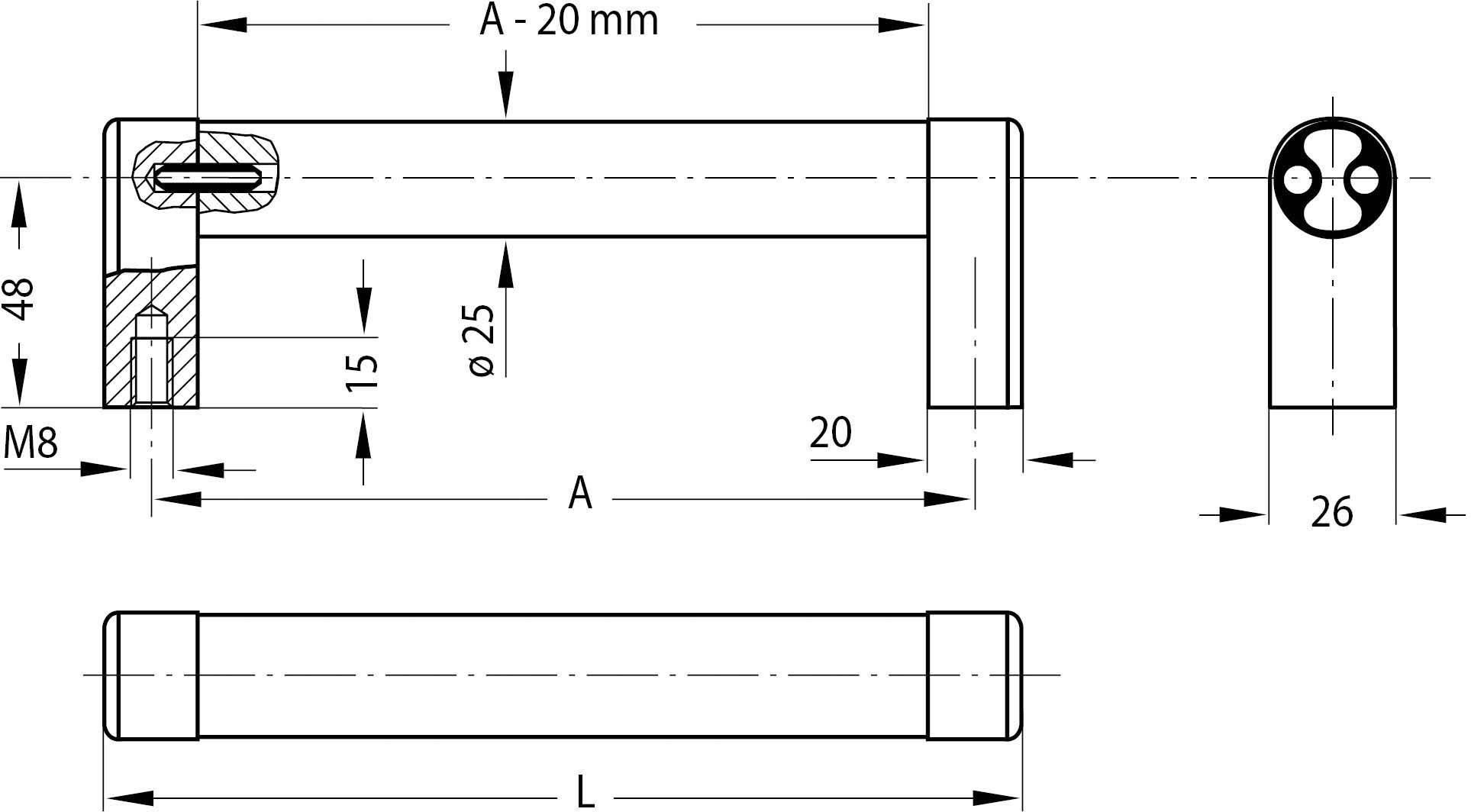 Rohde A3-25.300.S04 Rohrgriff Schwarz (L x B x H) 320 x 25 x 61mm 1St.