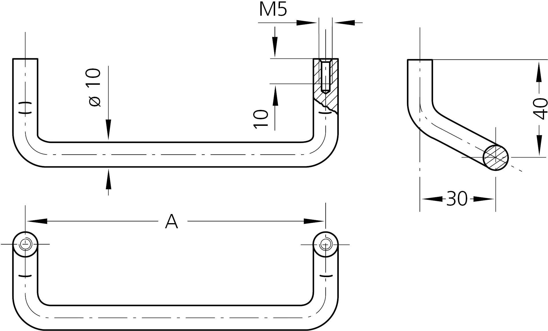 Rohde AE-10.120.04 Gehäuse-Griff Schwarz (L x B x H) 130 x 10 x 45mm 4St.