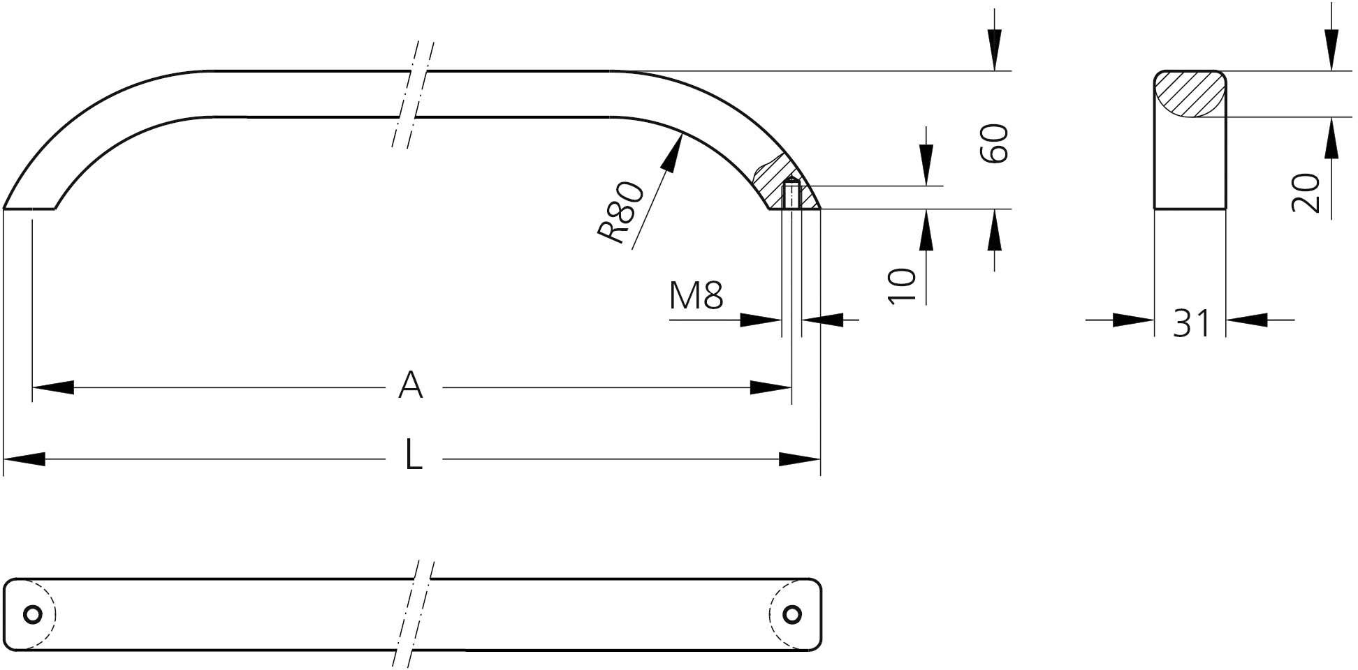 Rohde BG-30.350.14 Bogengriff Schwarz (L x B x H) 377 x 31 x 60mm 1St.