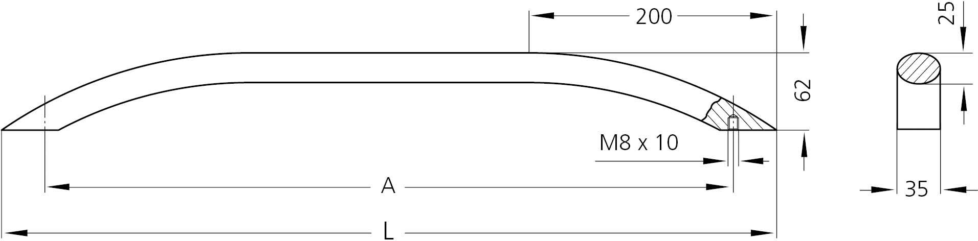 Rohde BG-35.600.11 Bogengriff Silber (L x B x H) 680 x 35 x 62mm 1St.