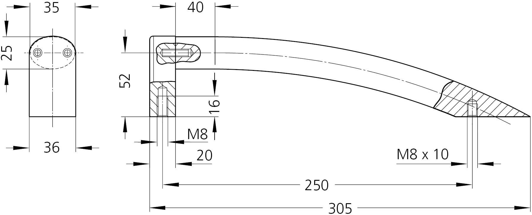 Rohde BG-35.A250.11 Bogengriff Silber (L x B x H) 305 x 36 x 65mm 1St.