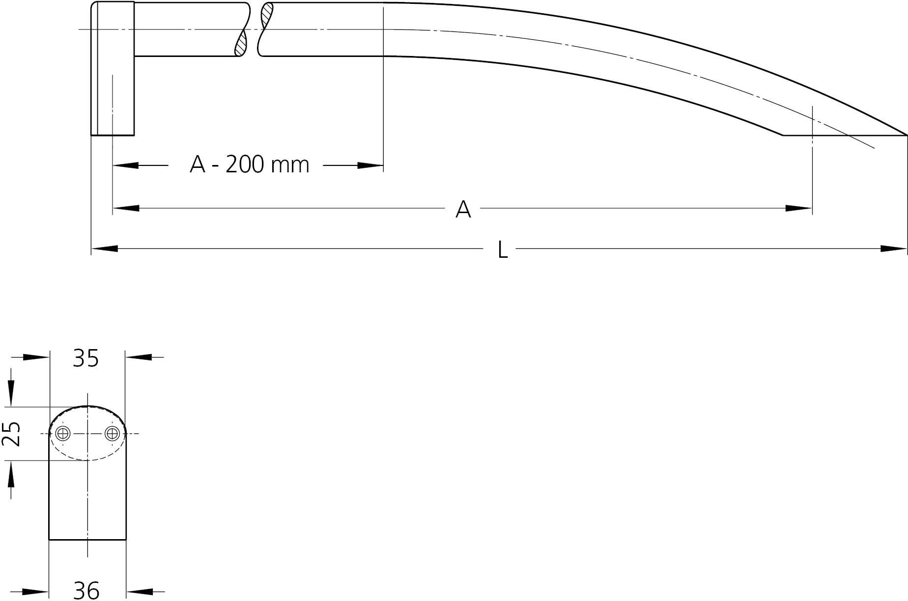 Rohde BG-35.A600.14 Bogengriff Schwarz (L x B x H) 655 x 36 x 65mm 1St.