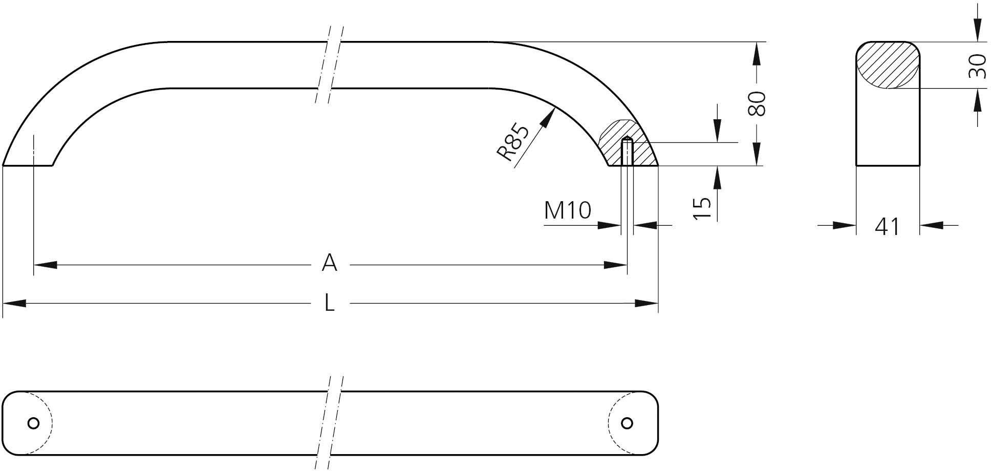 Rohde BG-40.600.14 Bogengriff Schwarz (L x B x H) 640 x 41 x 80mm 1St.