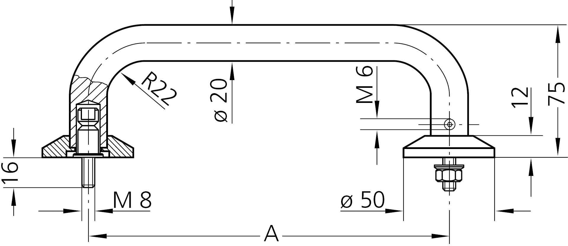 Rohde EB-20.F300.33 Maschinengriff (L x B x H) 320 x 20 x 75mm 1St.