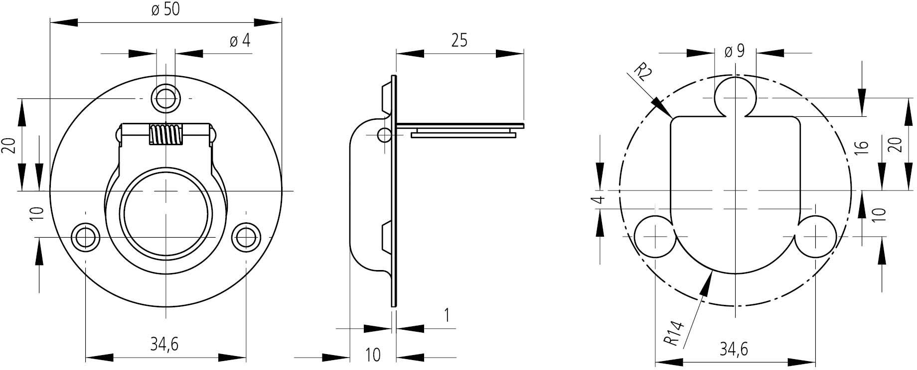 Rohde EE-05.060.39 Klappgriff Edelstahl (L x B x H) 50 x 60 x 10mm 3St.