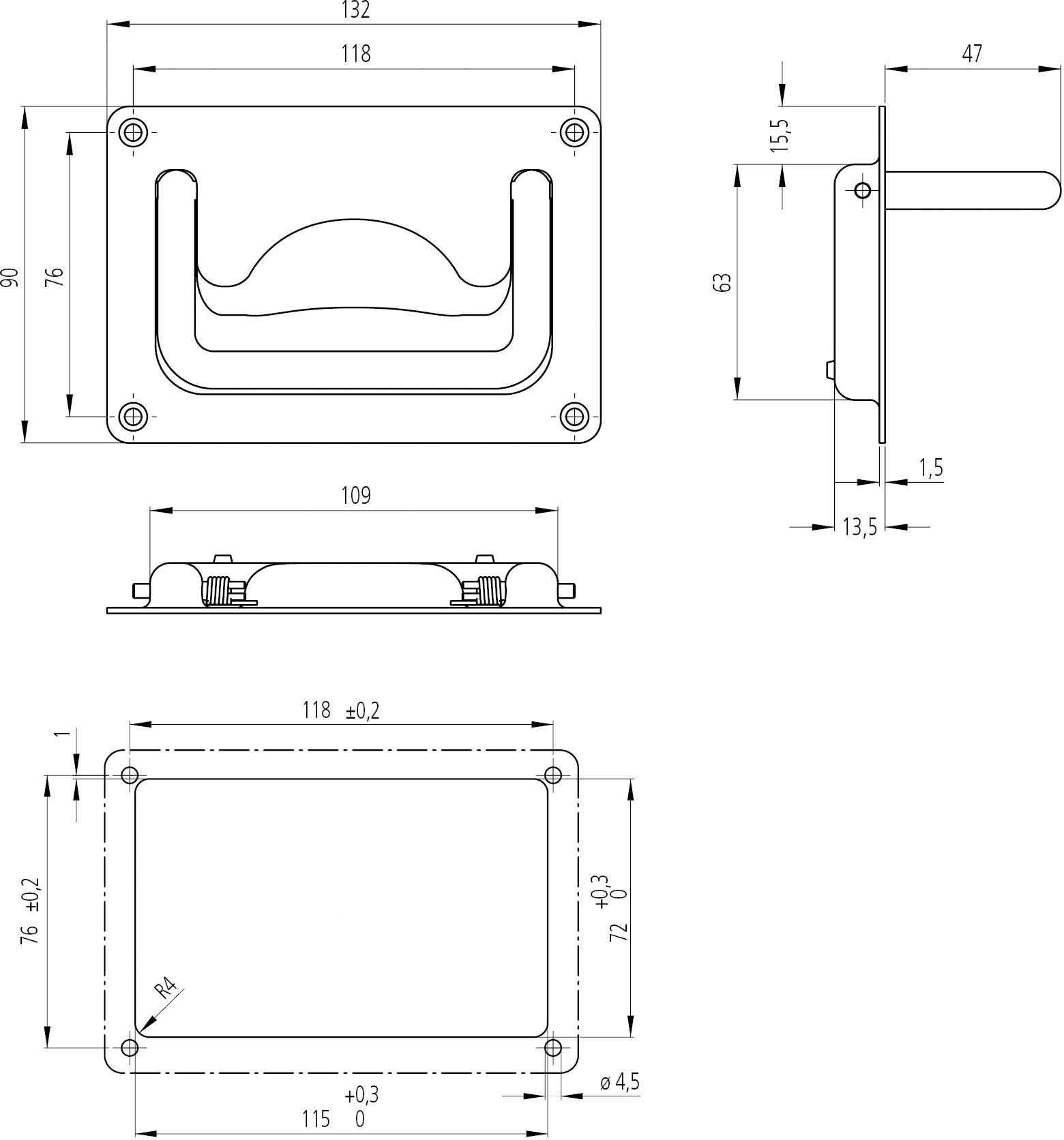 Rohde EE-07.118.49 Klappgriff Edelstahl (L x B x H) 90 x 90 x 13.5mm 1St.
