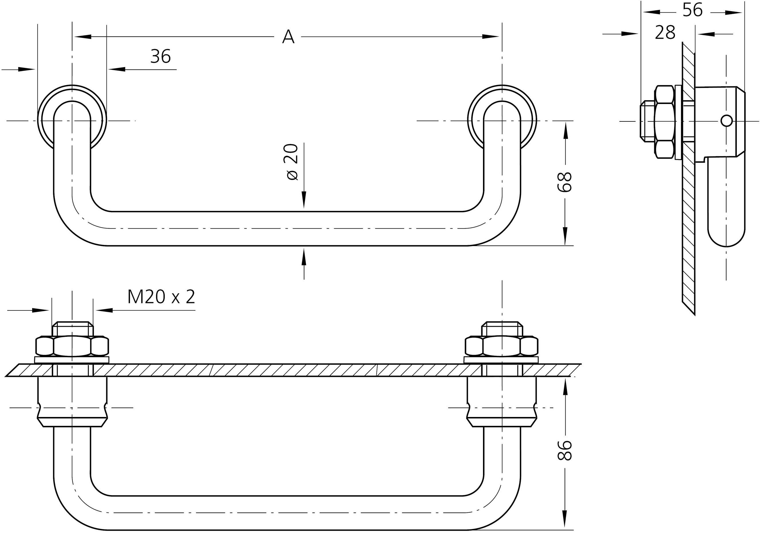Rohde EK-20.600.33 Klappgriff Edelstahl (L x B x H) 618 x 20 x 86mm 1St.
