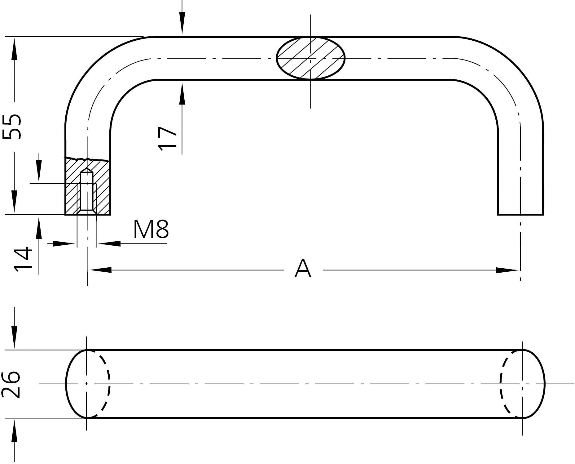 Rohde EO-26.180.36 Gehäuse-Griff Edelstahl (L x B x H) 197 x 26 x 55mm 1St.