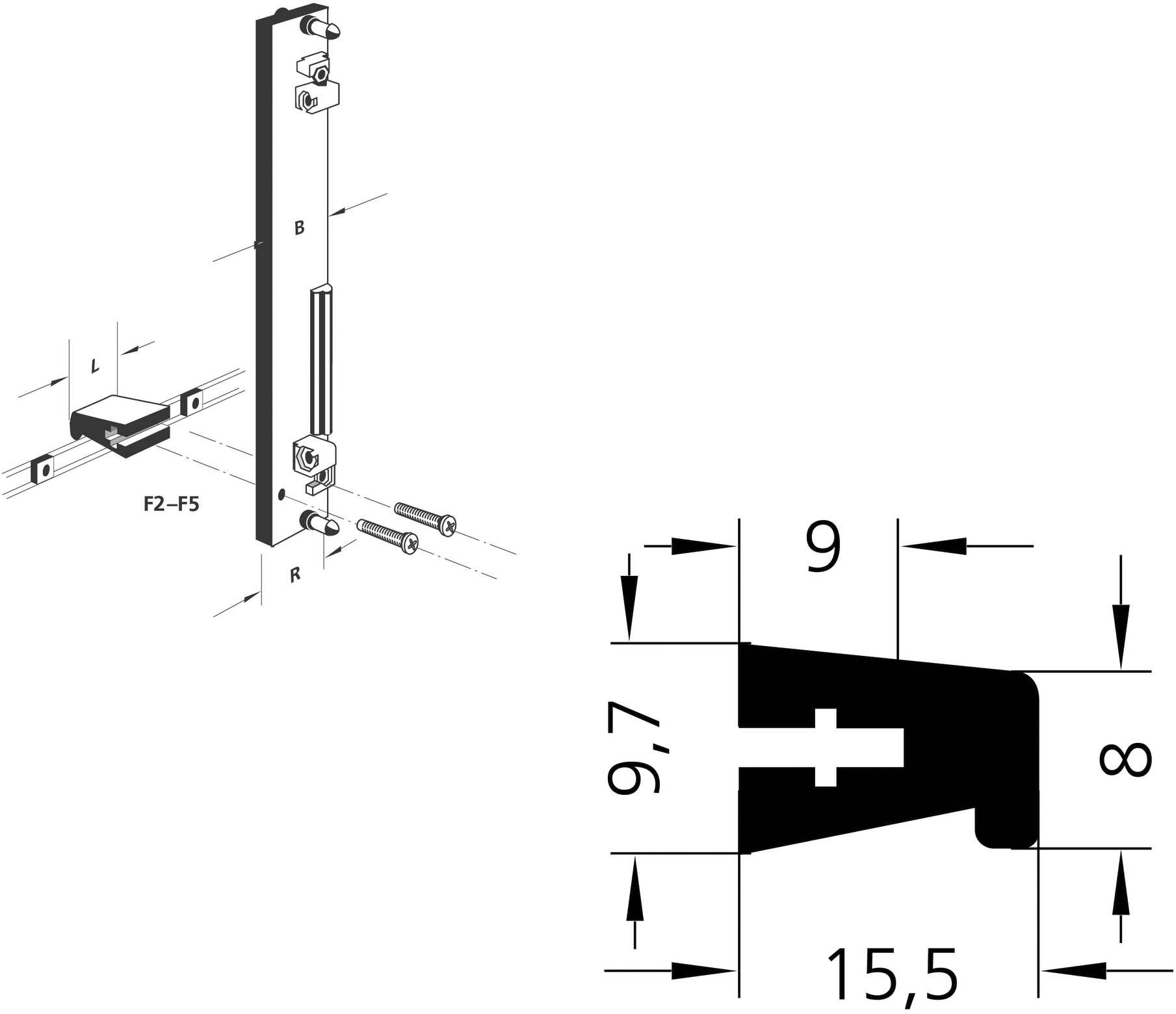 Rohde F2-08.040.04 Griffleiste Schwarz (L x B x H) 40 x 10 x 15.5mm 14St.