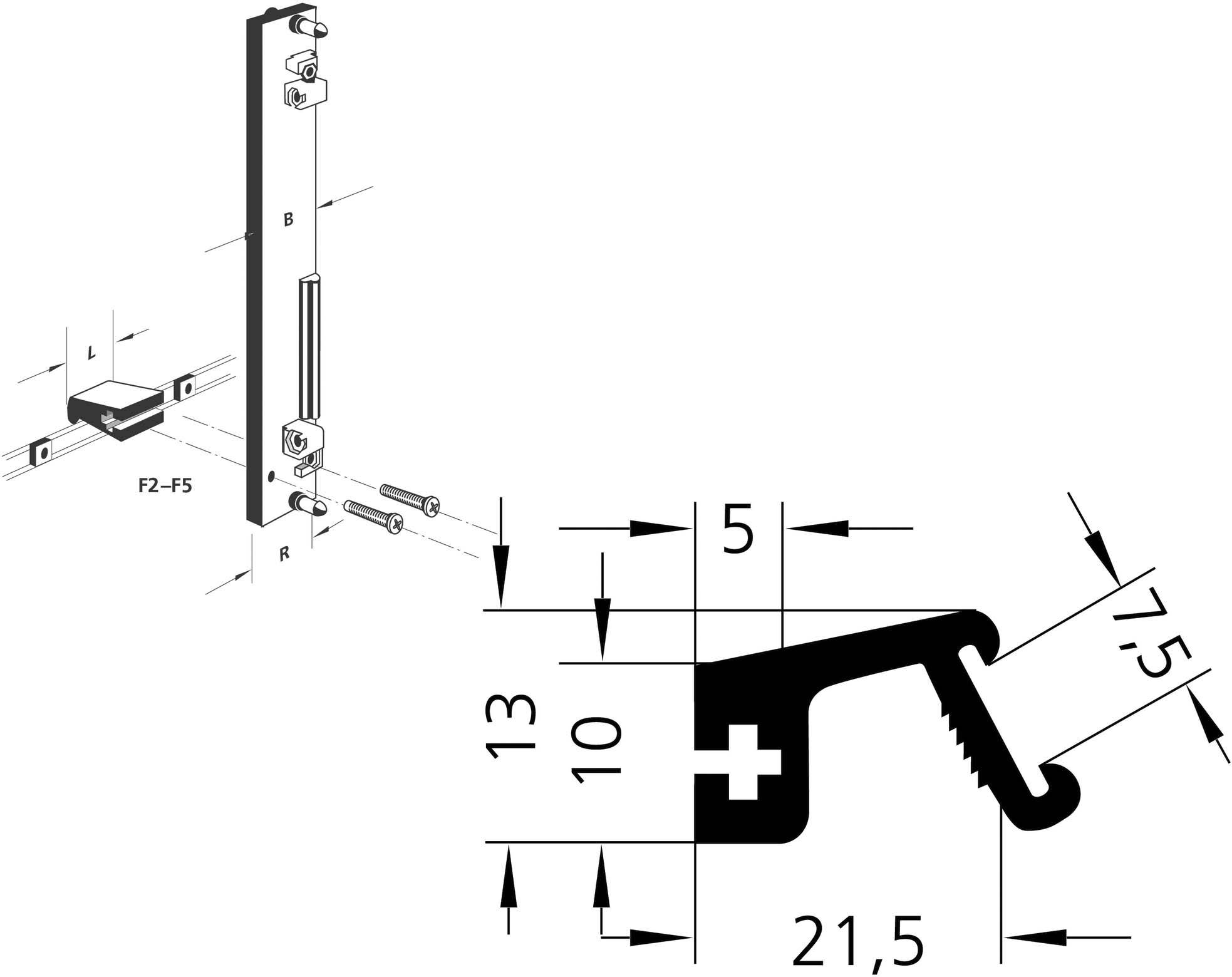 Rohde F3-12.060.01 Griffleiste Silber (L x B x H) 60.3 x 10 x 21.5mm 14St.