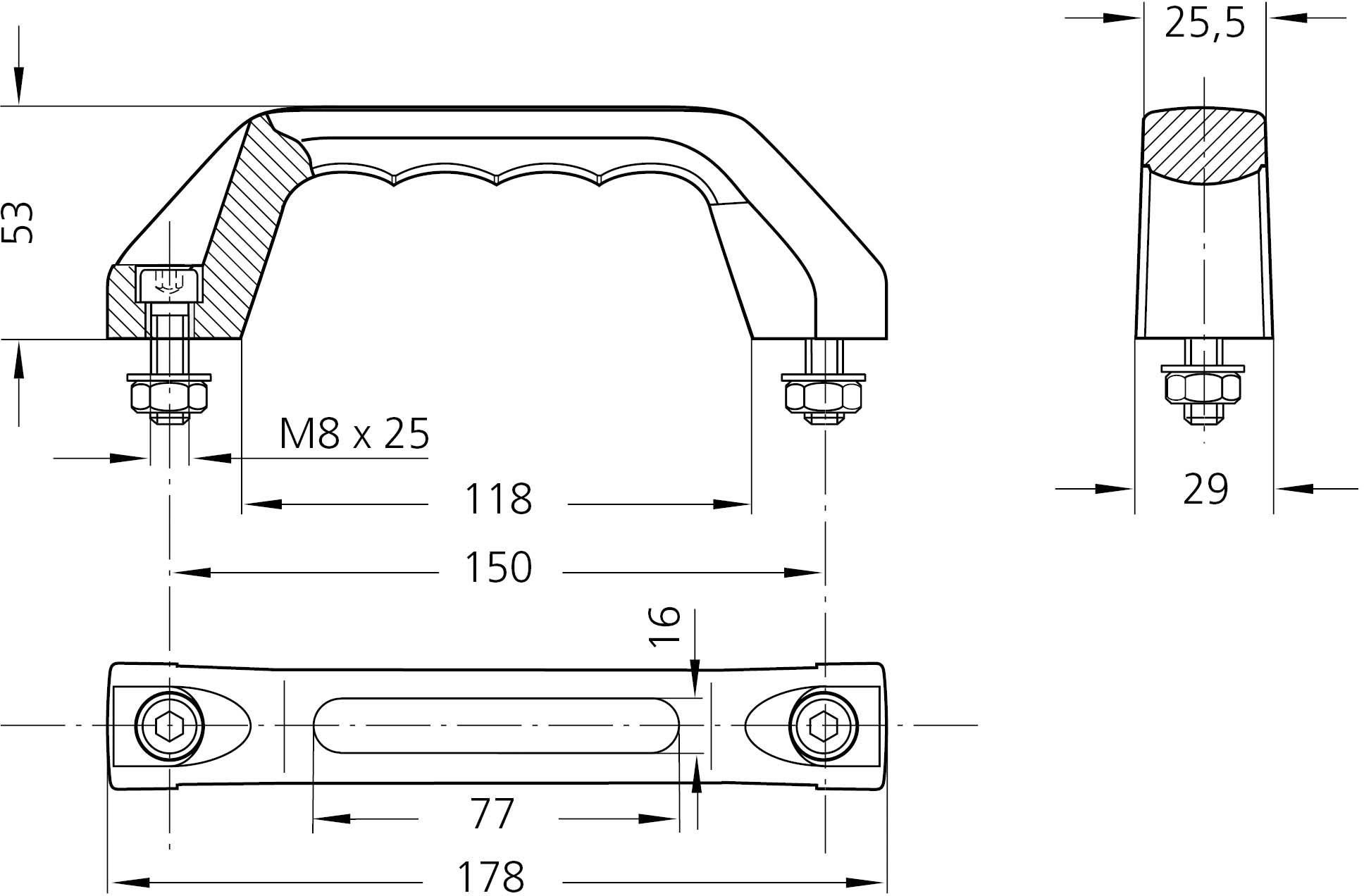 Rohde GS-0N.150.7012 Universalgriff Schwarz, Grau (L x B x H) 178 x 29 x 53mm 3St.