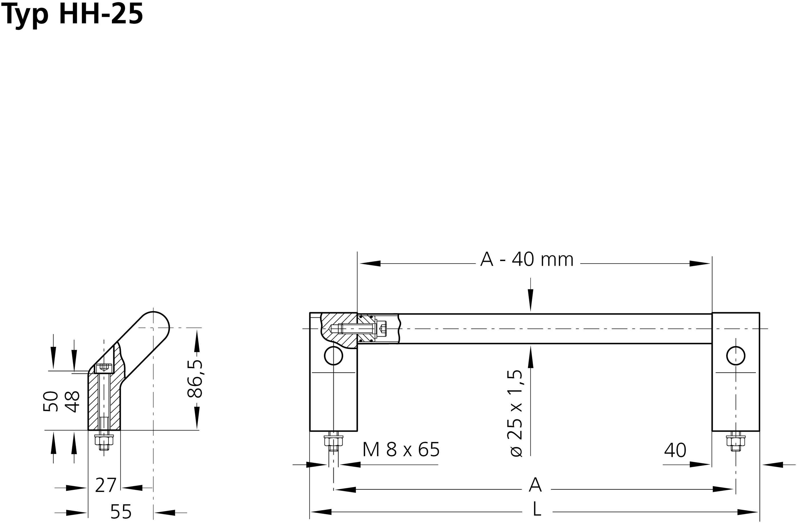 Rohde HH-25.400.37 Rohrgriff Schwarz, Silber (L x B x H) 440 x 25 x 100mm 1St.