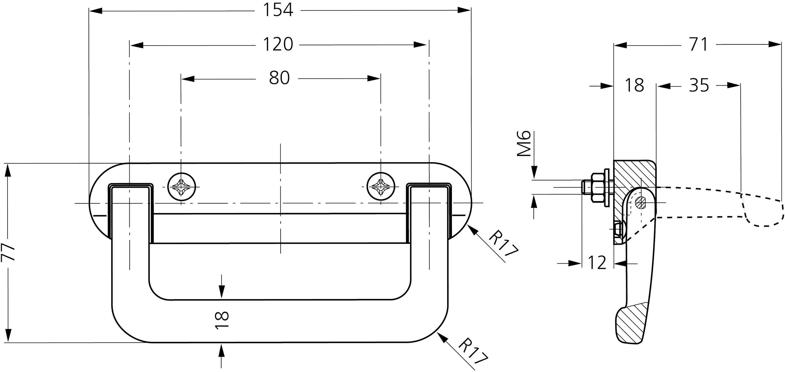 Rohde KK-18.120.84 Klappgriff Schwarz (L x B x H) 154 x 77 x 18mm 2St.