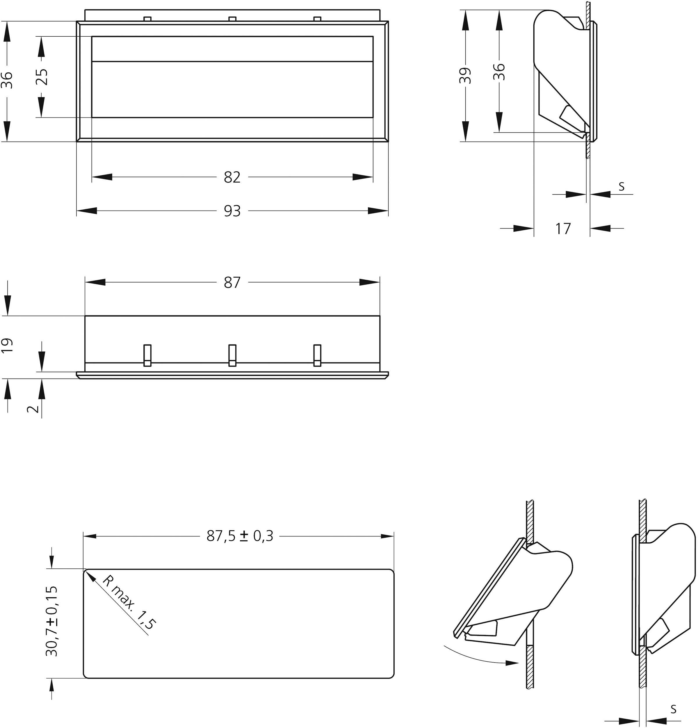 Rohde KM-36.25.093.9005 Muldengriff Schwarz (L x B x H) 93 x 19 x 36mm 5St.