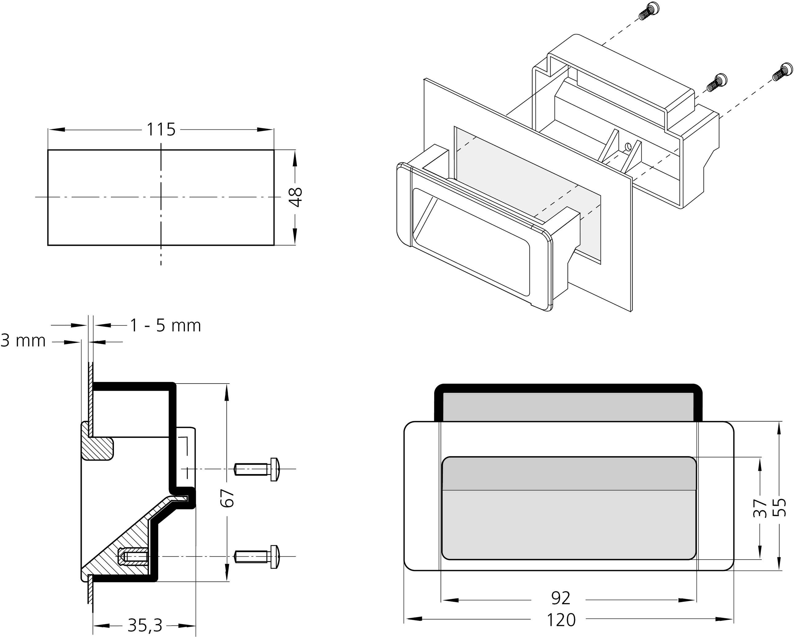 Rohde KM-48.115.9005 Muldengriff Schwarz (L x B x H) 120 x 35.5 x 55mm 3St.