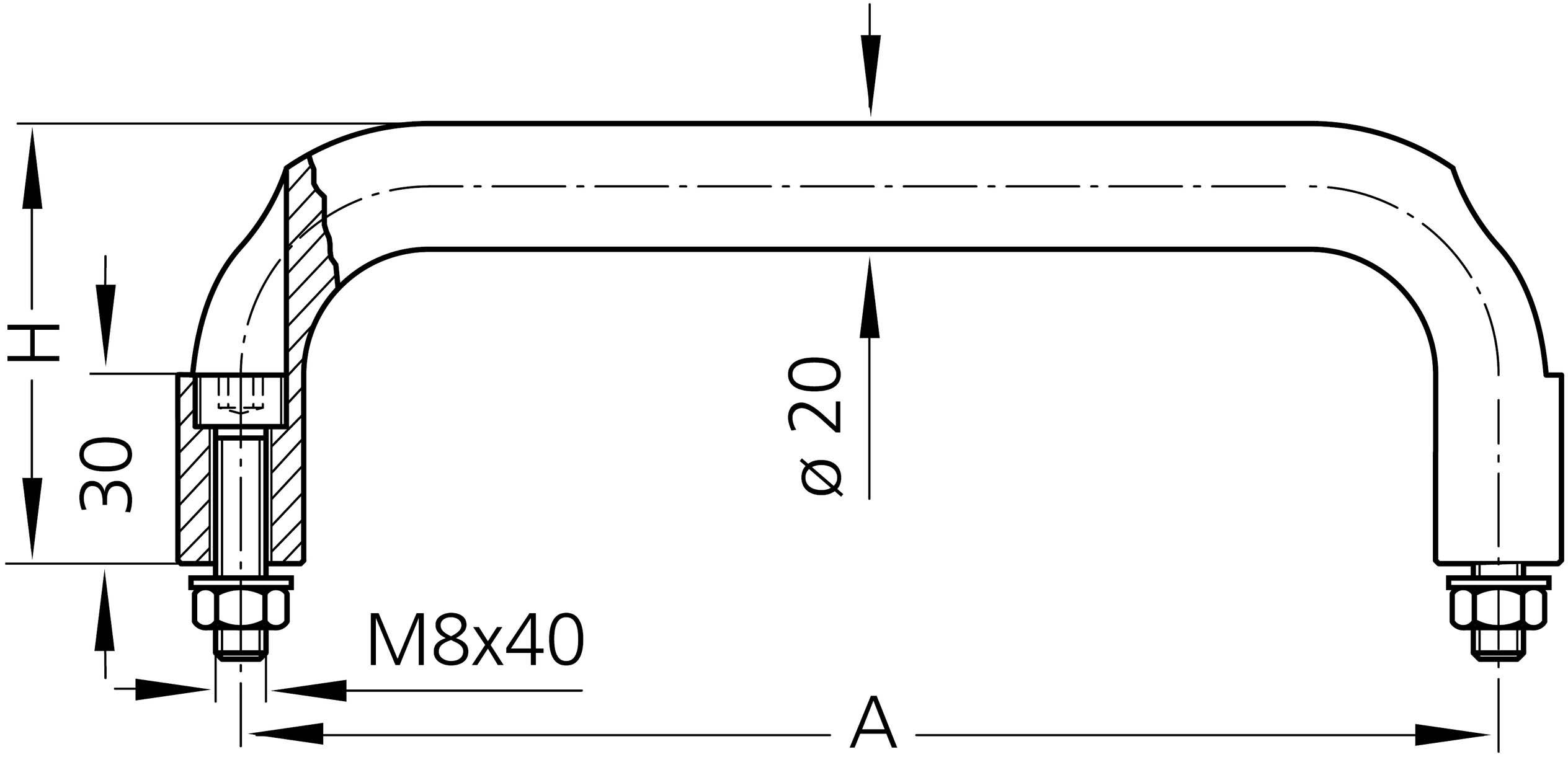 Rohde M1-20.S400.54 Maschinengriff Schwarz (L x B x H) 420 x 20 x 70mm 2St.