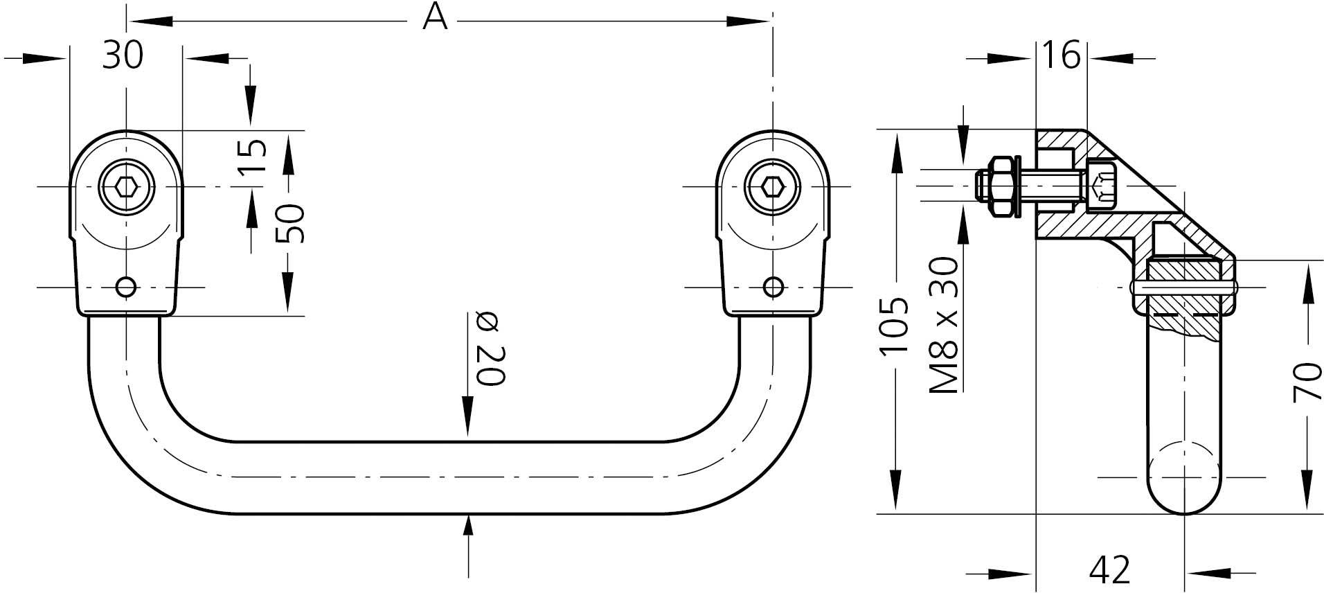 Rohde M3-20.A300.14 Maschinengriff Schwarz, Silber (L x B x H) 330 x 20 x 62mm 1St.