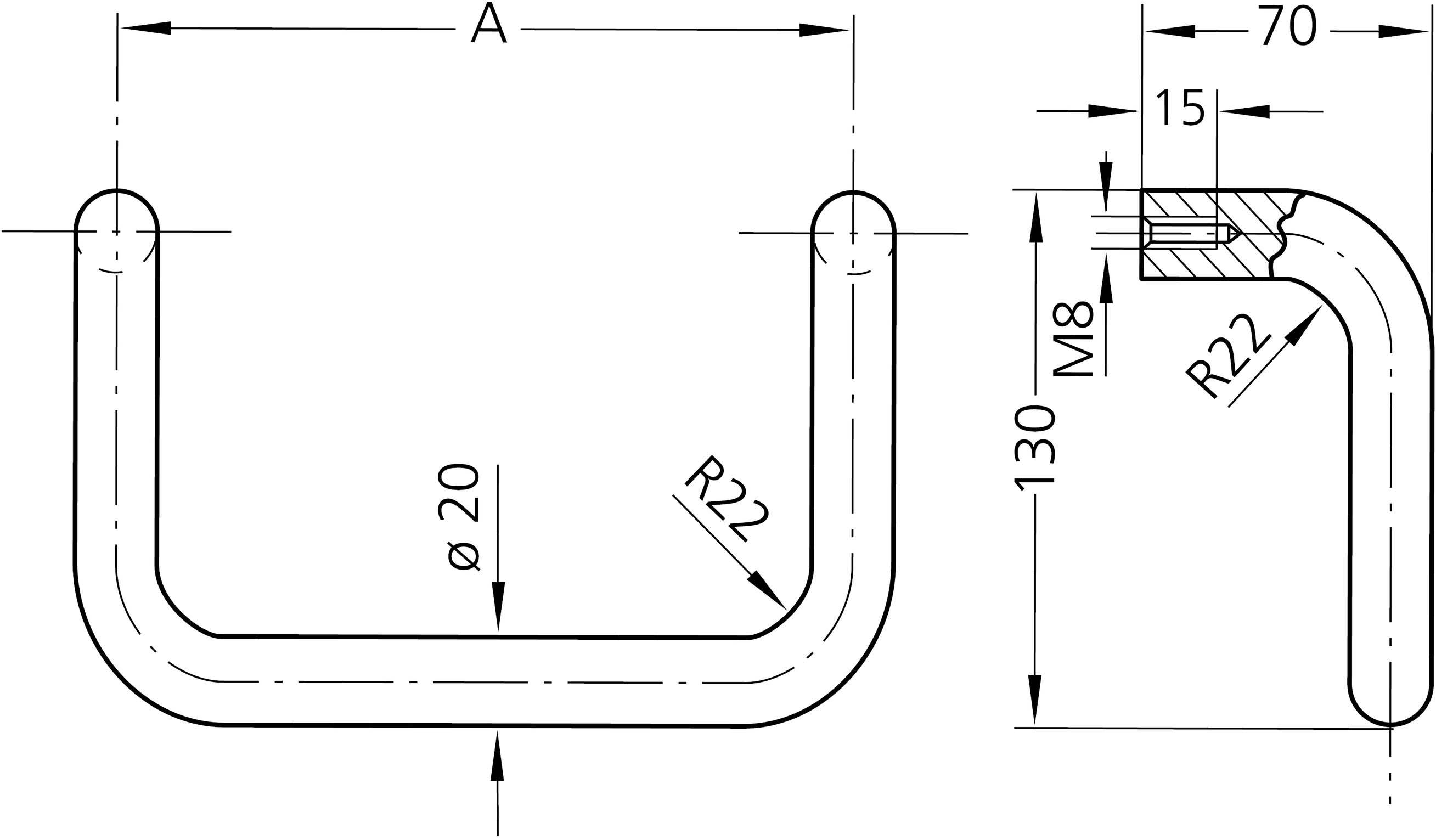 Rohde M5-20.200.27 Maschinengriff Silber (L x B x H) 220 x 20 x 70mm 1St.