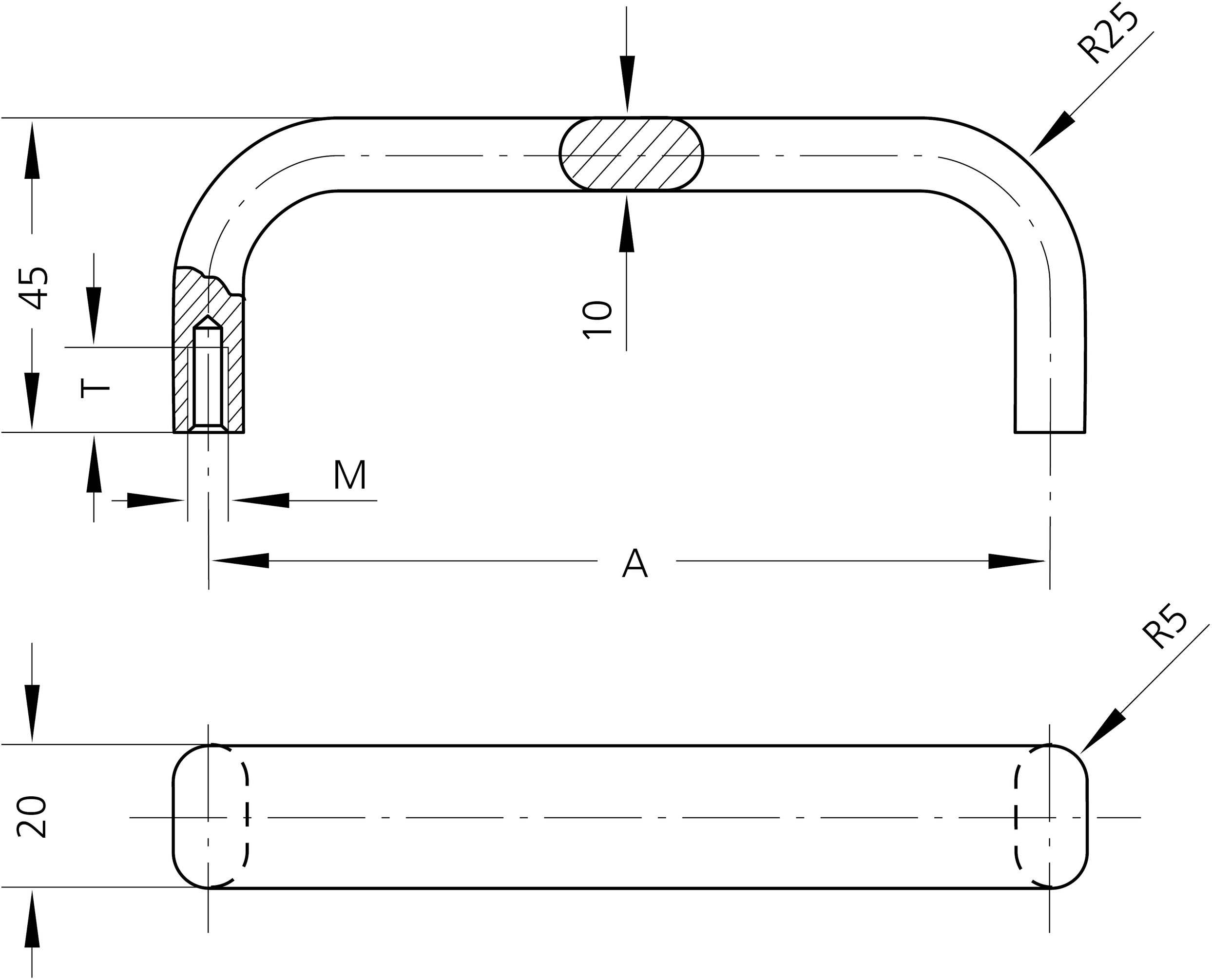 Rohde MF-20.120.01 Maschinengriff Silber (L x B x H) 130 x 20 x 45mm 5St.
