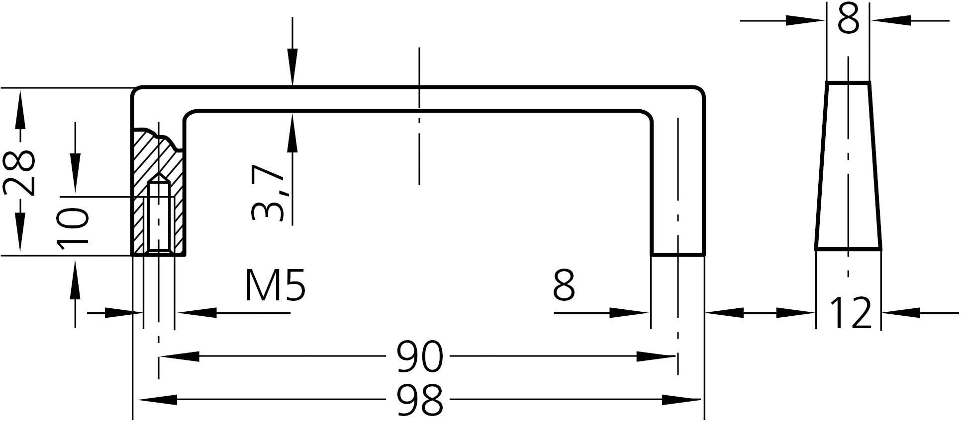 Rohde MG-01.090.04 Maschinengriff Schwarz (L x B x H) 98 x 12 x 28mm 8St.