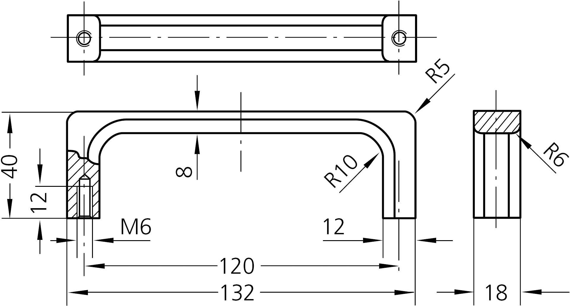 Rohde MG-02.120.01 Maschinengriff Silber (L x B x H) 132 x 18 x 40mm 2St.