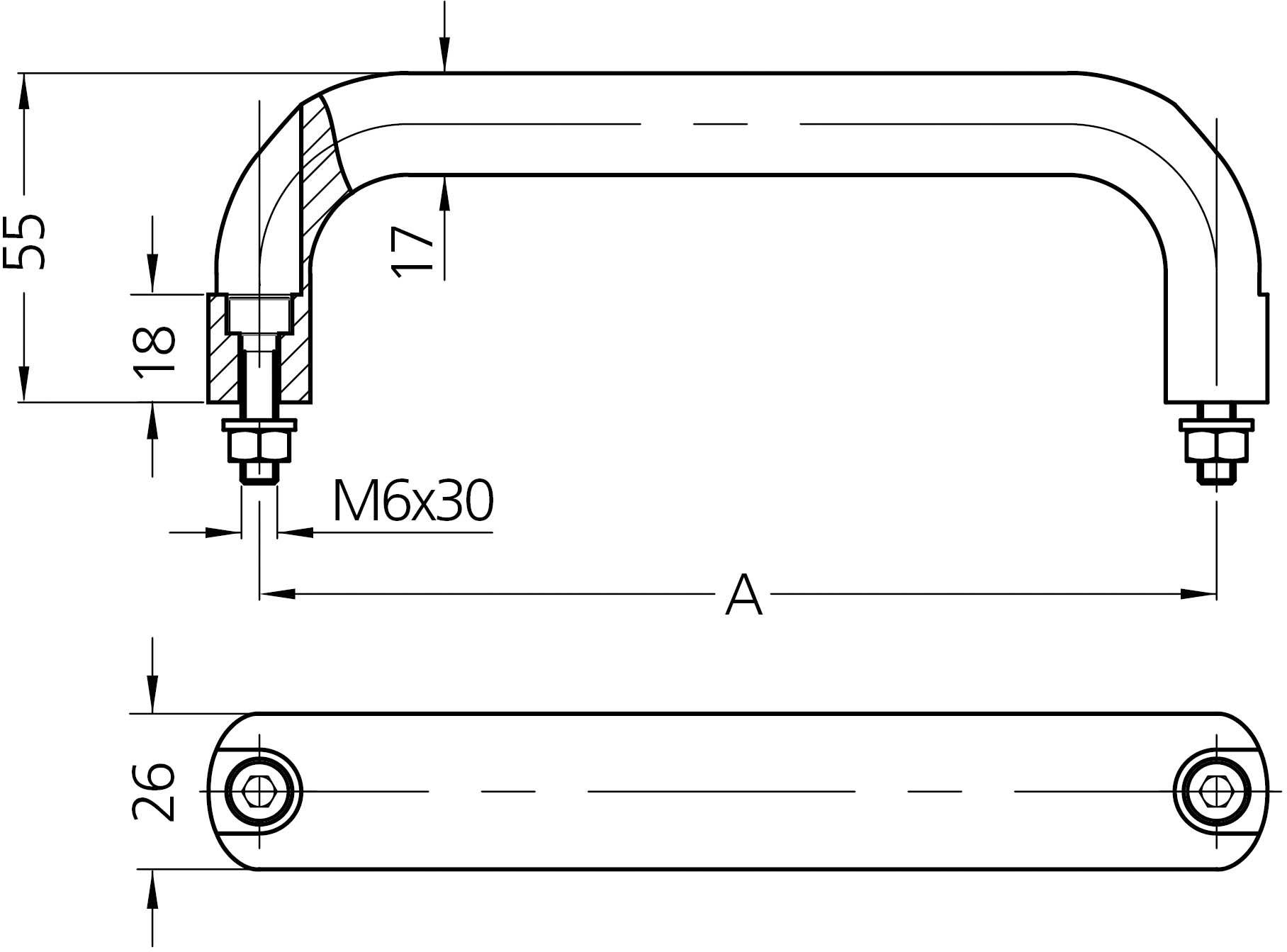 Rohde MO-26.F350.04 Maschinengriff Schwarz (L x B x H) 367 x 26 x 55mm 1St.