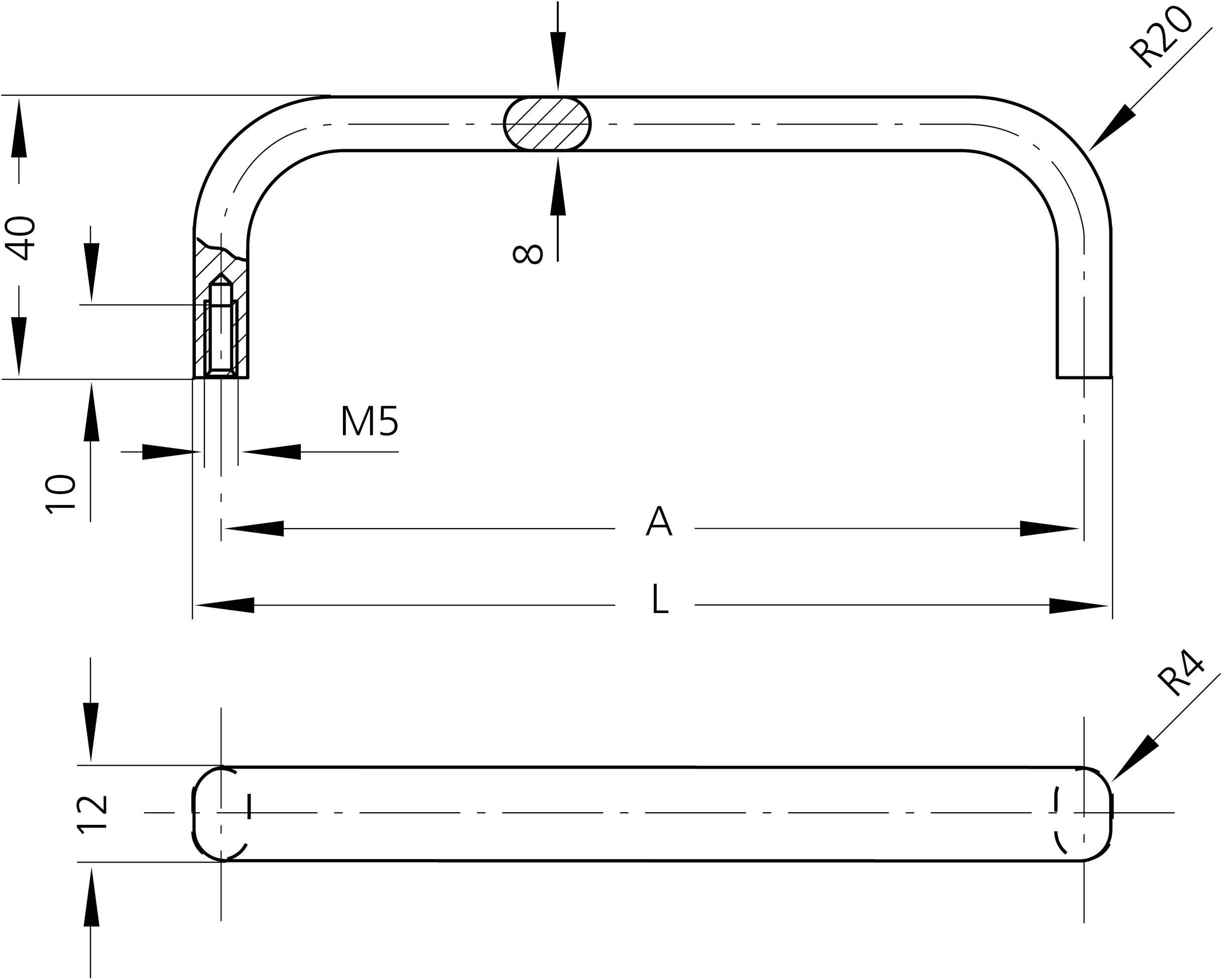 Rohde OA-12.160.01 Universalgriff Silber (L x B x H) 168 x 12 x 40mm 5St.