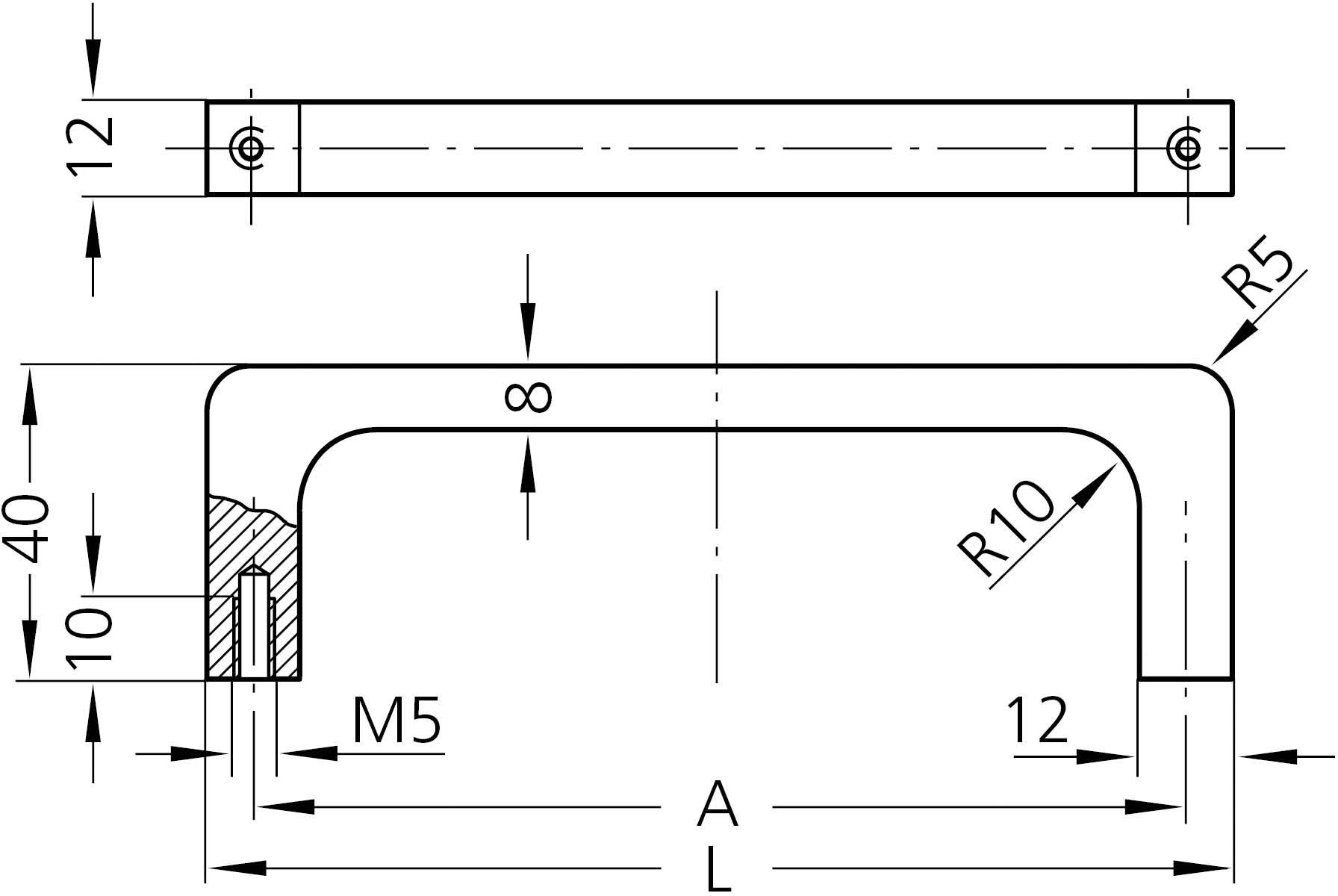 Rohde R1-12.235.01 Gerätegriff Silber (L x B x H) 247 x 12 x 40mm 1 Set
