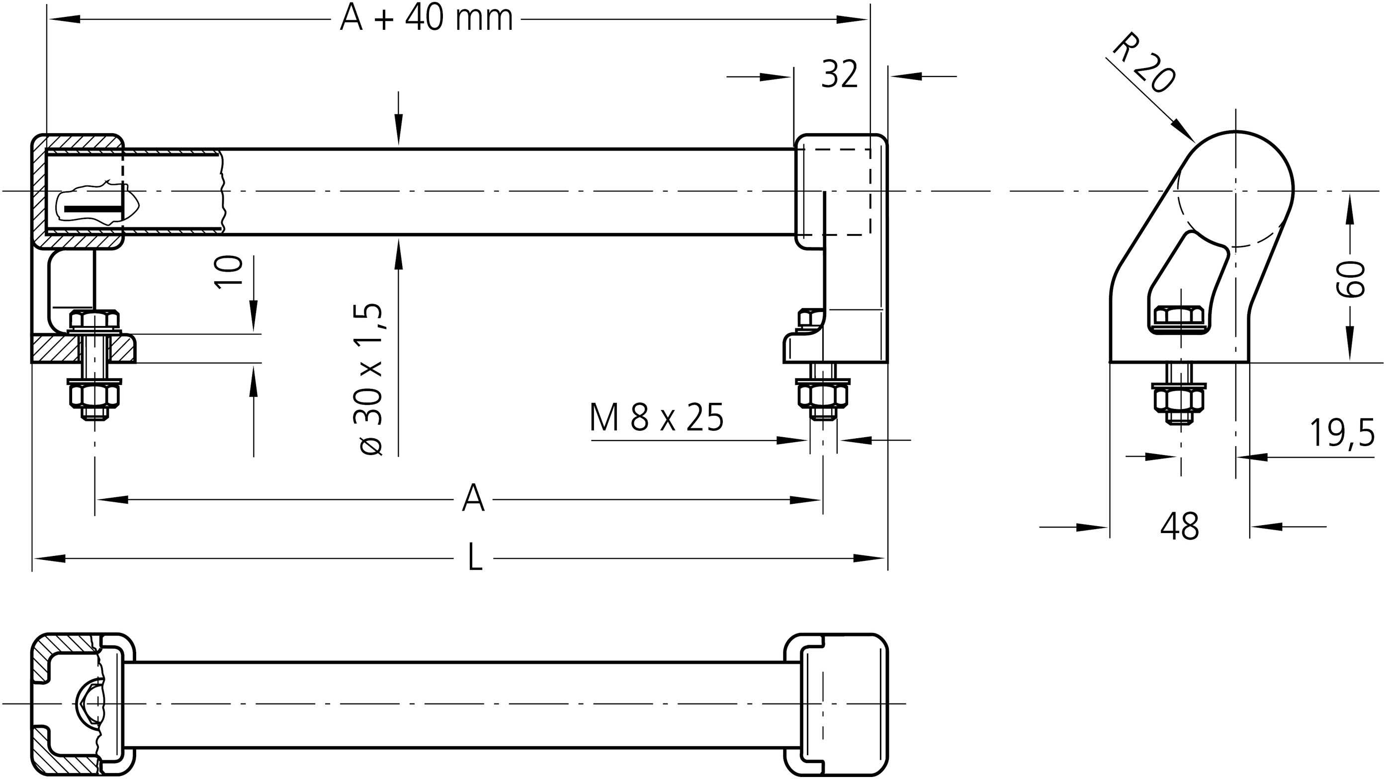 Rohde RR-30.A250.62 Maschinengriff Schwarz, Silber (L x B x H) 300 x 30 x 80mm 2St.