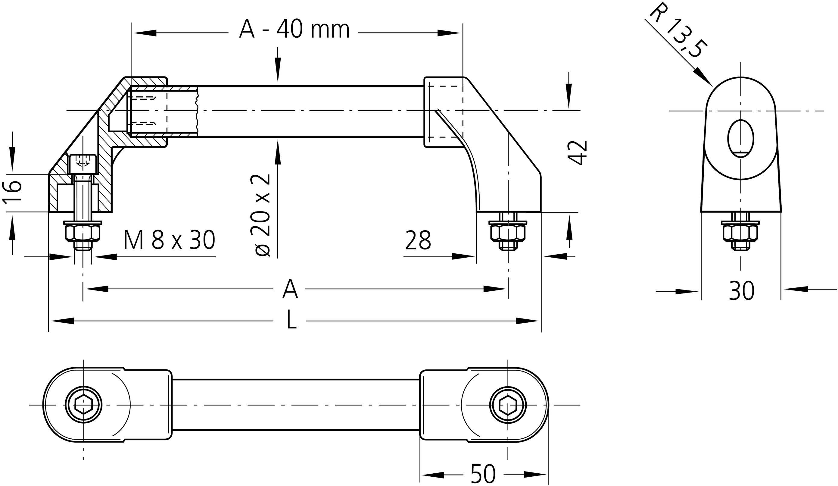 Rohde RS-20.200.64 Maschinengriff Schwarz (L x B x H) 230 x 20 x 55.5mm 3St.