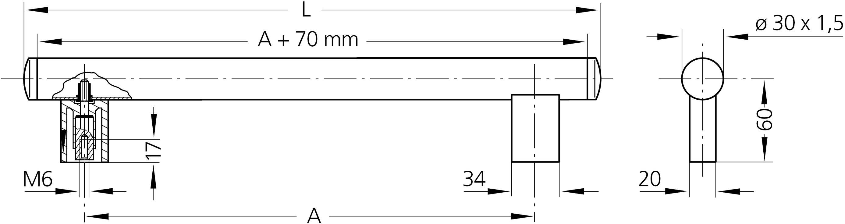 Rohde U1-30.200.01 Rohrgriff Schwarz, Silber (L x B x H) 288 x 30 x 75mm 2St.