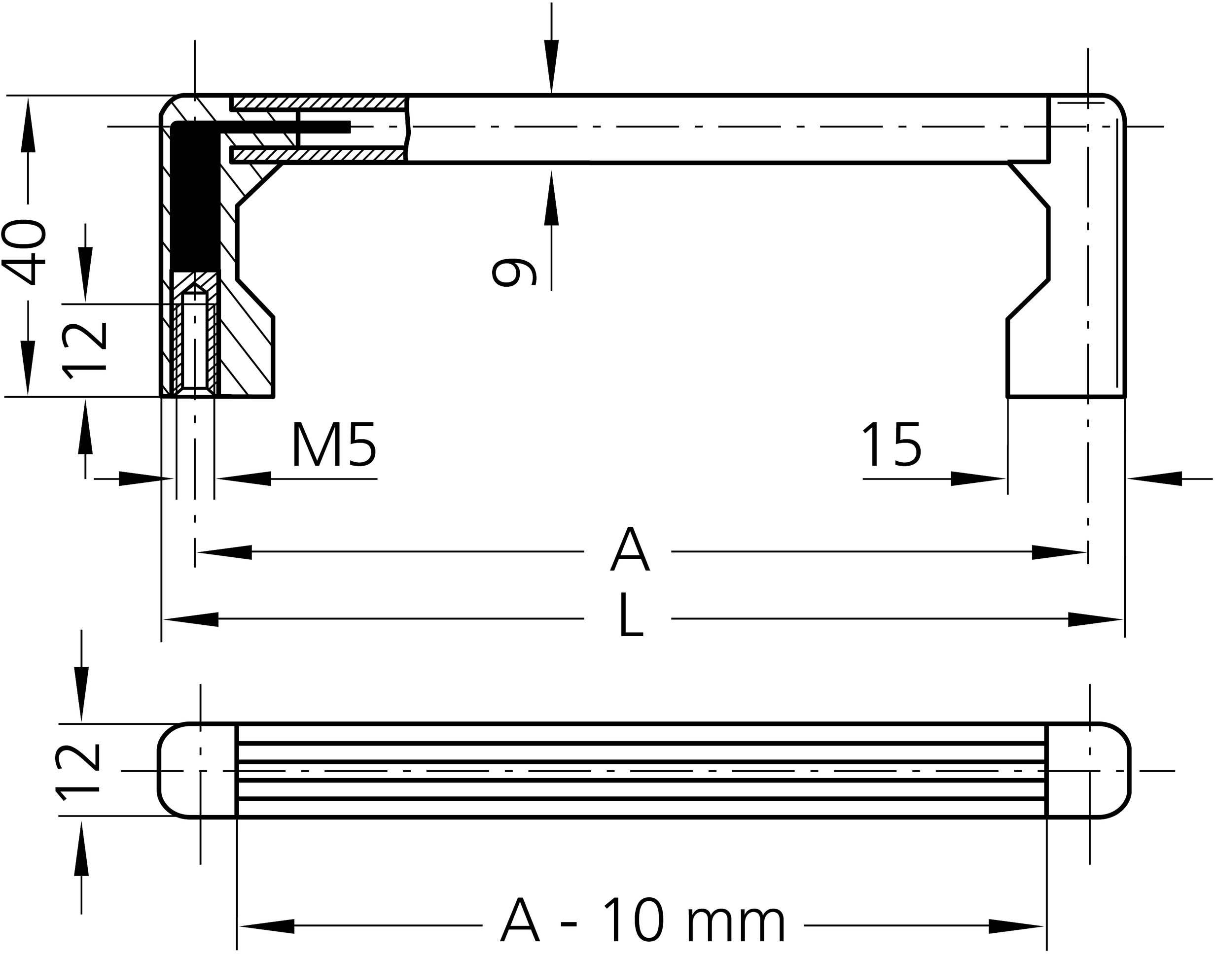 Rohde UG-03.100.01 Universalgriff Schwarz, Silber (L x B x H) 110 x 12 x 40mm 5St.