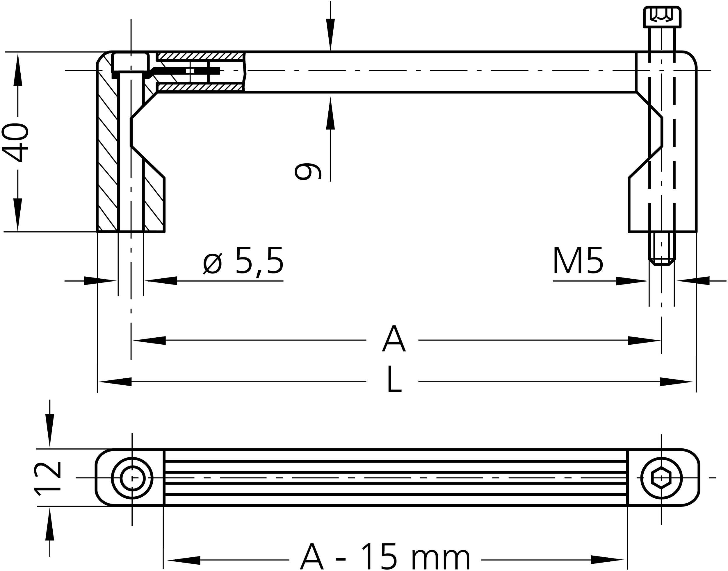 Rohde UG-04.235.04 Universalgriff Schwarz (L x B x H) 250 x 12 x 40mm 4St.