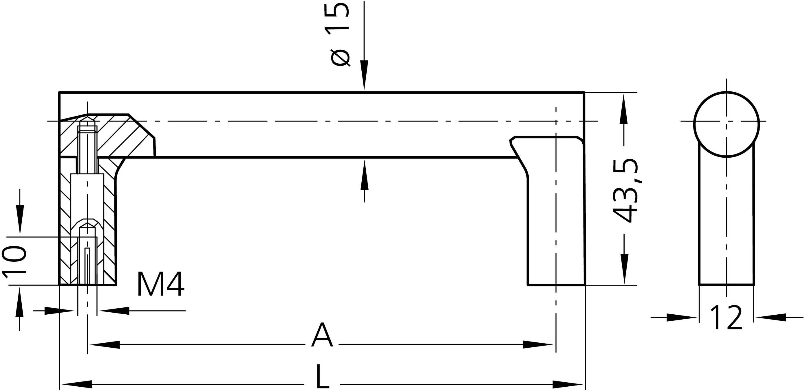 Rohde UR-15.200.B01 Universalgriff Schwarz, Silber (L x B x H) 215 x 15 x 43.5mm 2St.