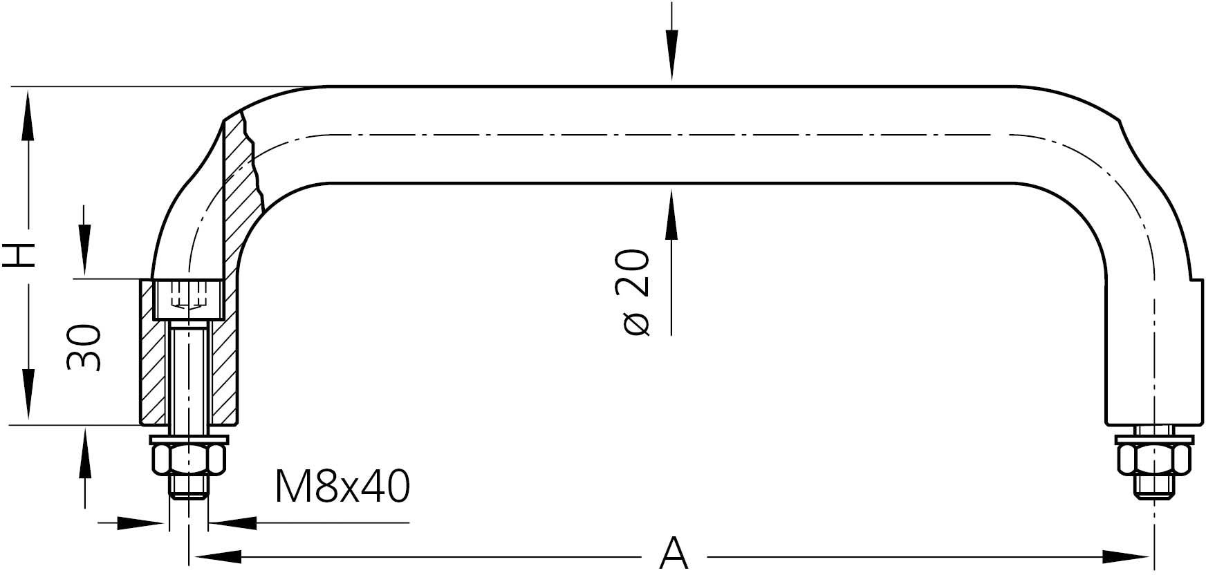 Rohde VA-20.F350.33 Gerätegriff Edelstahl (L x B x H) 370 x 20 x 70mm 1 Set