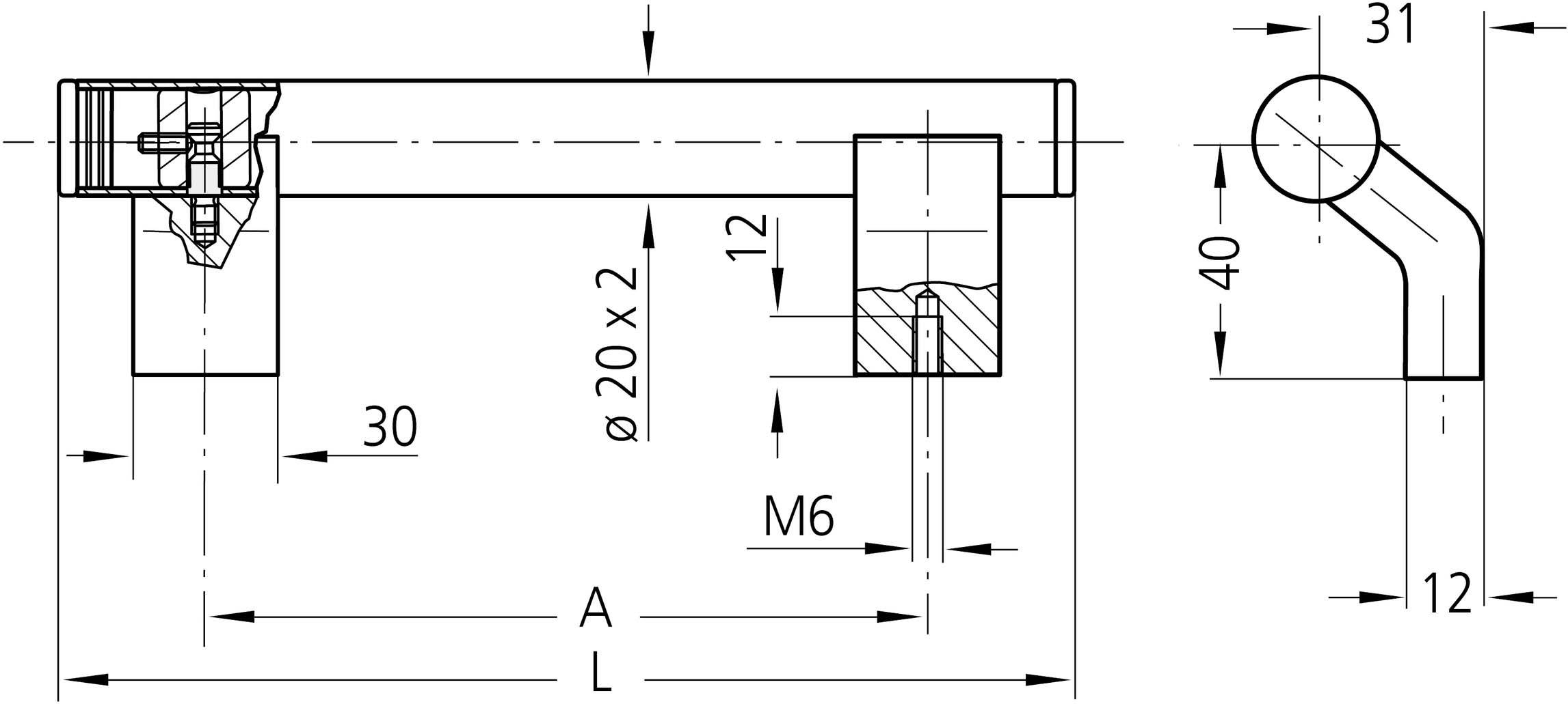 Rohde WR-20.200.01 Rohrgriff Silber (L x B x H) 260 x 20 x 50mm 1St.