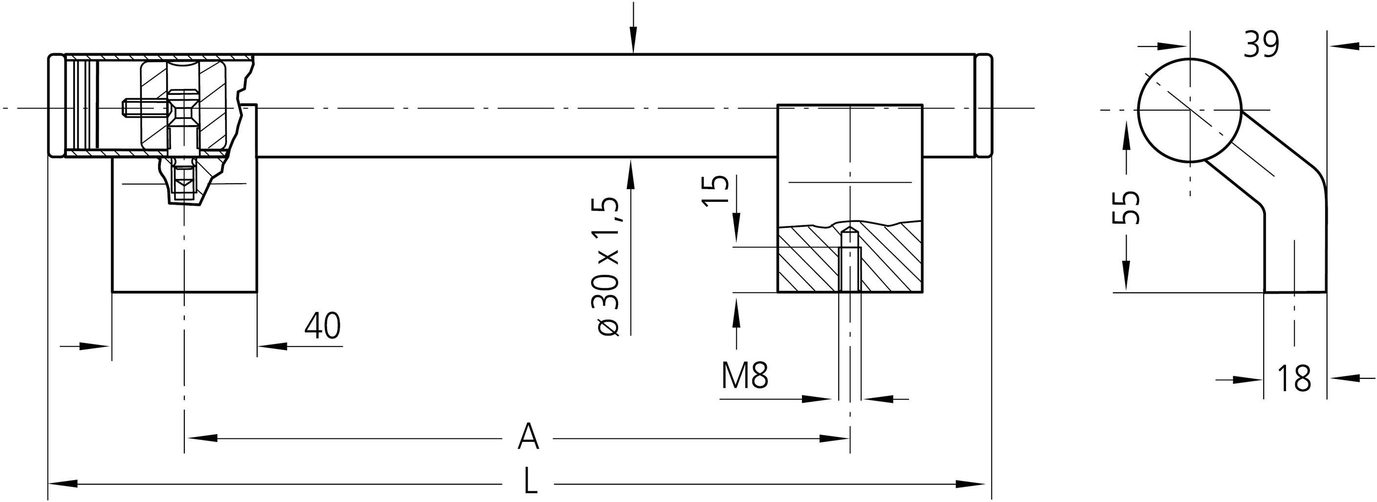 Rohde WR-30.500.37 Rohrgriff Schwarz, Silber (L x B x H) 590 x 30 x 70mm 1St.