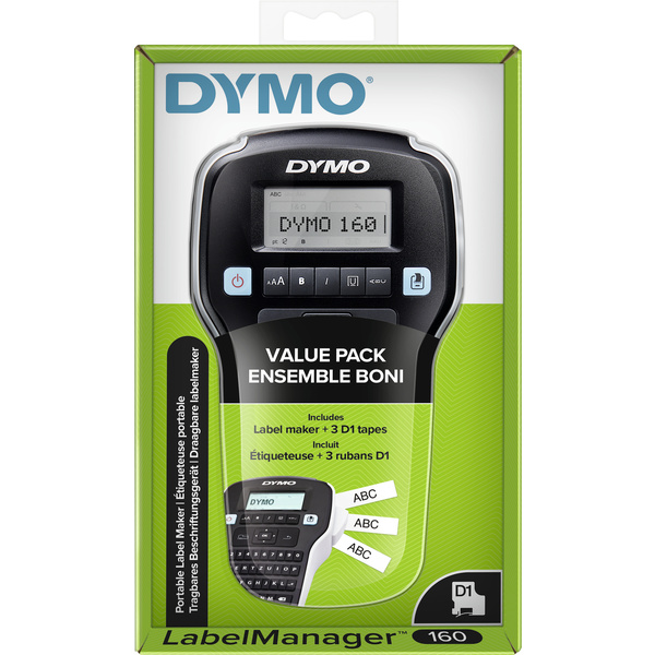 DYMO Labelmanager 160 Vorteilspaket 3xD1 Beschriftungsgerät Geeignet für Schriftband: D1 12 mm, 9 m